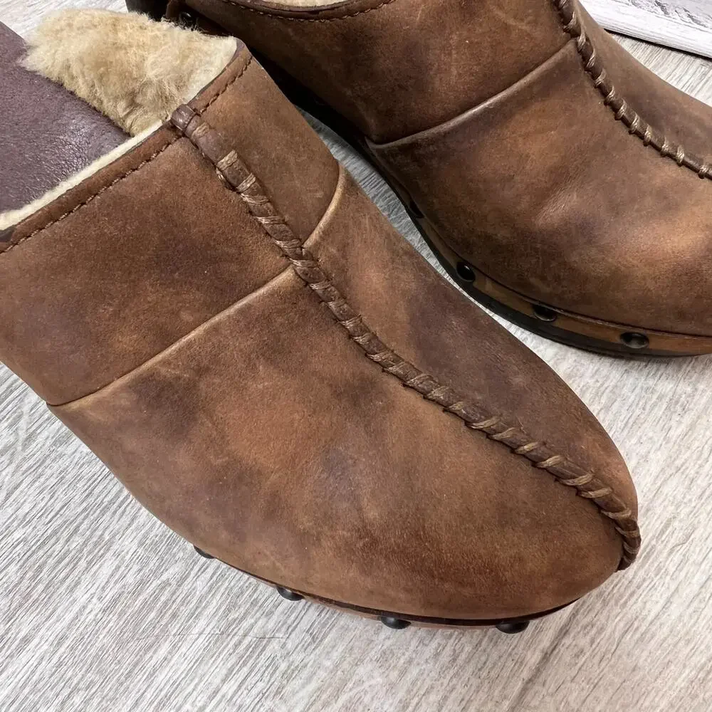 UGG Shoes Womens Size 5 1/2 - 6 Kassi High Heel Leather Clog Mule Sheepskin